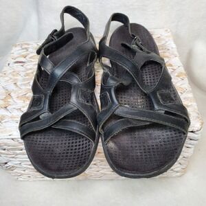 Merrell Strappy Summer Sandals Womens 9 Black Leather Hiking Casual Earthy Vaca